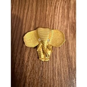 Norma Jean Vintage Gold Tone Elephant Head Brooch Rhinestone Eyes Figural Pin